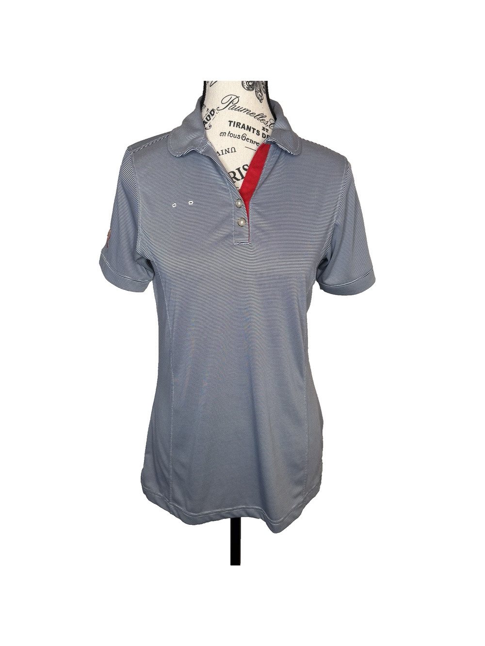 Chick-Fil-A Women’s Polo Shirt Small Blue & White Pinstripes With Red Accents